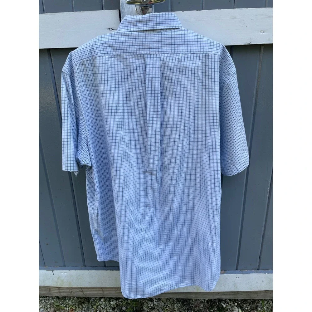 Polo Ralph Lauren Yarmouth Mens 16.5 Blue White Check Short Sleeve Button Down